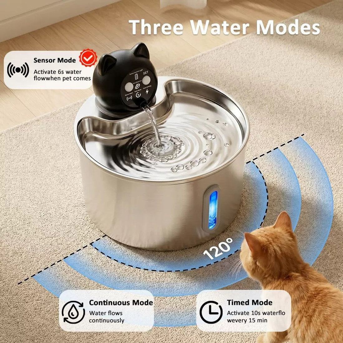 Trinkbrunnen Katze Edelstahl 2,2 L