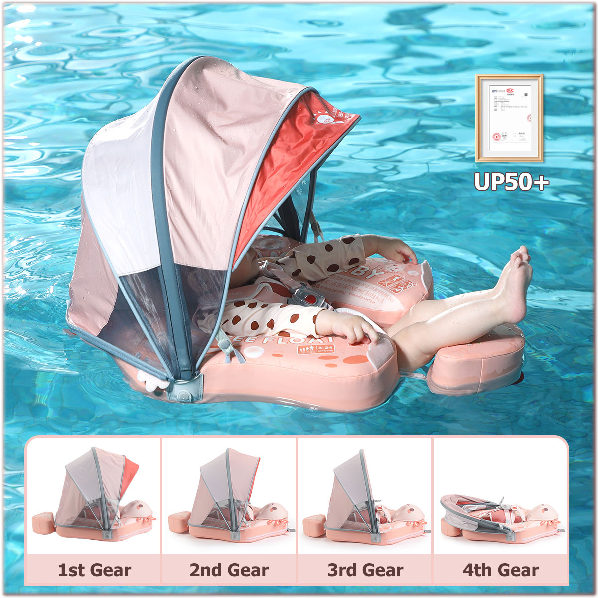 Mambobaby™ Salamander | Luftfreie Baby-Schwimmhilfe mit UV-Dach (3-24m)