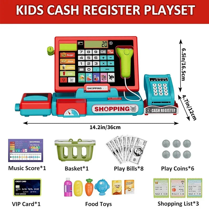 Kinderkasse mit Scanner und Rechner – Spielkasse für den Kaufladen mit Spielgeld, Pink oder Rot