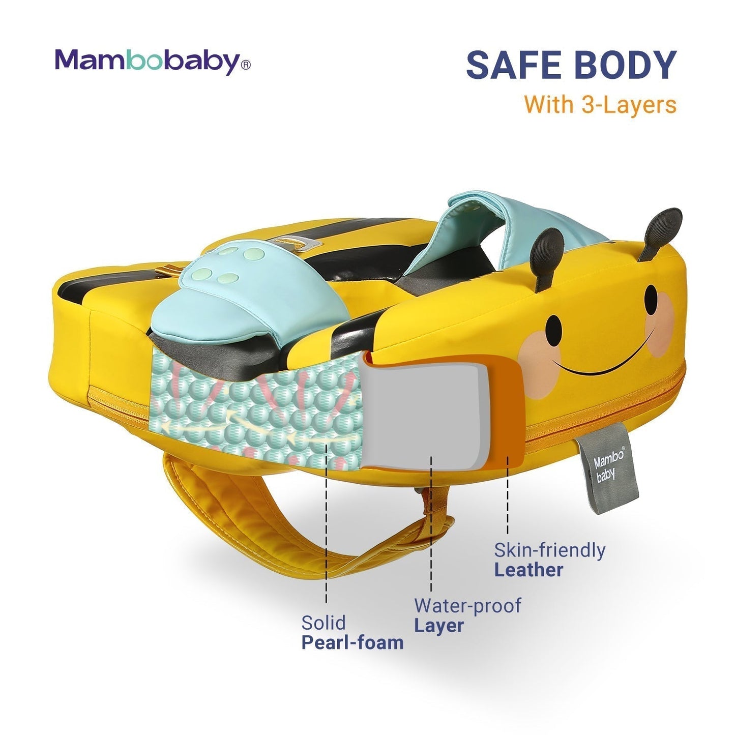 Hautfreundliches 3-Lagen Gewebe im Mambobaby™ Biene Schwimmring