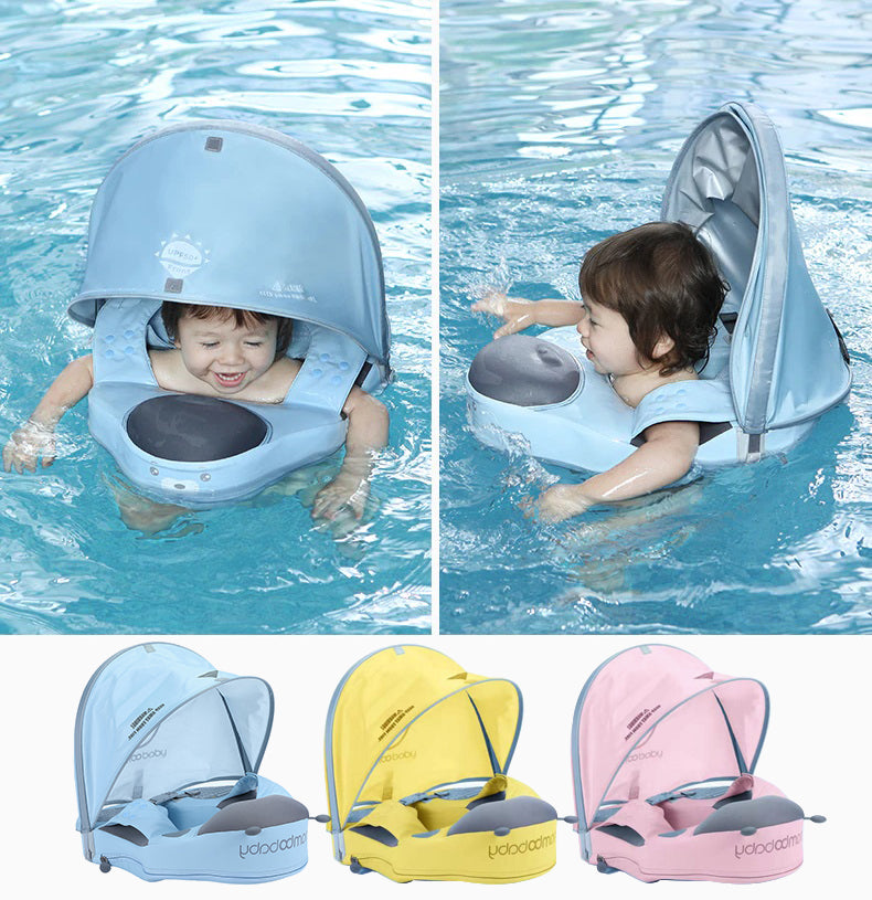 Ein Kleinkind nutzt den Mambobaby™ Marienkäfer Schulter-Trainer sicher im Pool.