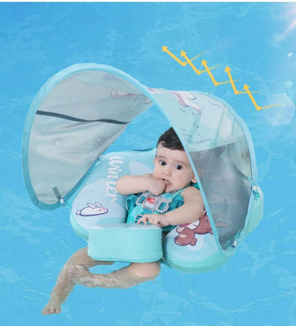 Mambobaby™ KuKuKiKi | Luftfreie Baby-Schwimmhilfe mit UV-Dach (3-24m)