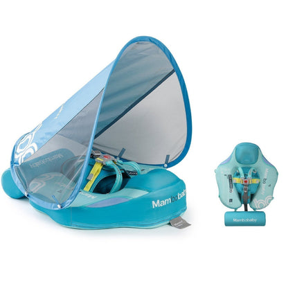 Mambobaby™ Dino Edition Baby Schwimmhilfe – Luftfreier Schwimmtrainer mit UPF 50+ Dach.
