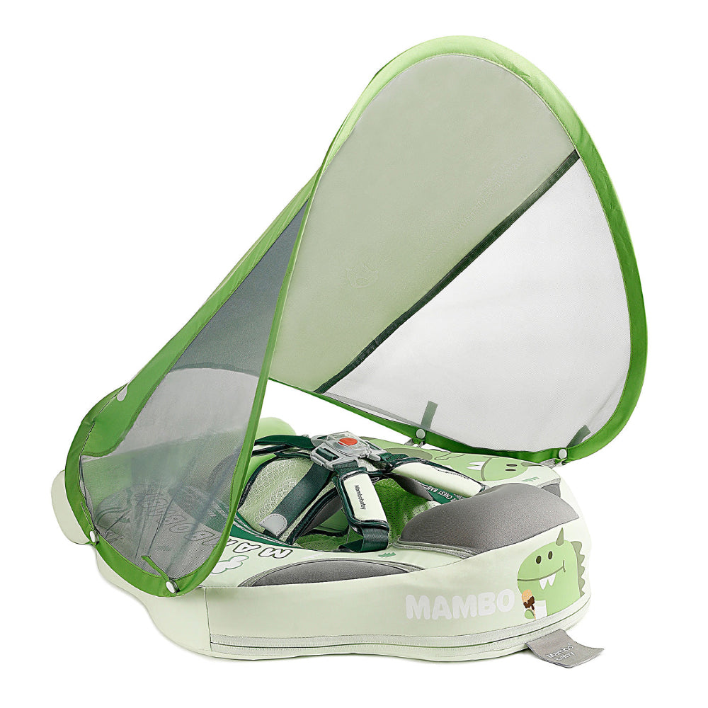 Mambobaby™ Dino Edition Baby Schwimmhilfe – Luftfreier Schwimmtrainer mit UPF 50+ Dach.