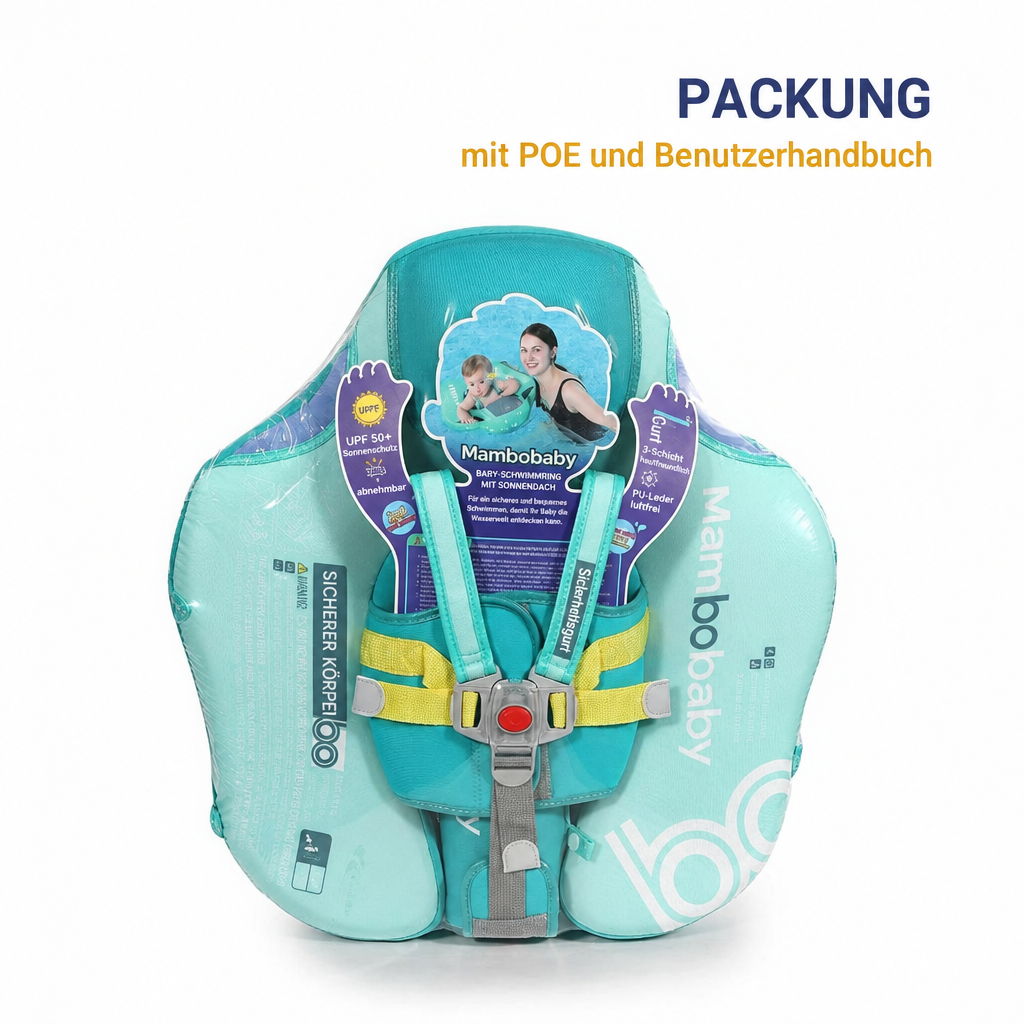 Lieferumfang der Mambobaby™ Dino Schwimmhilfe mit Benutzerhandbuch