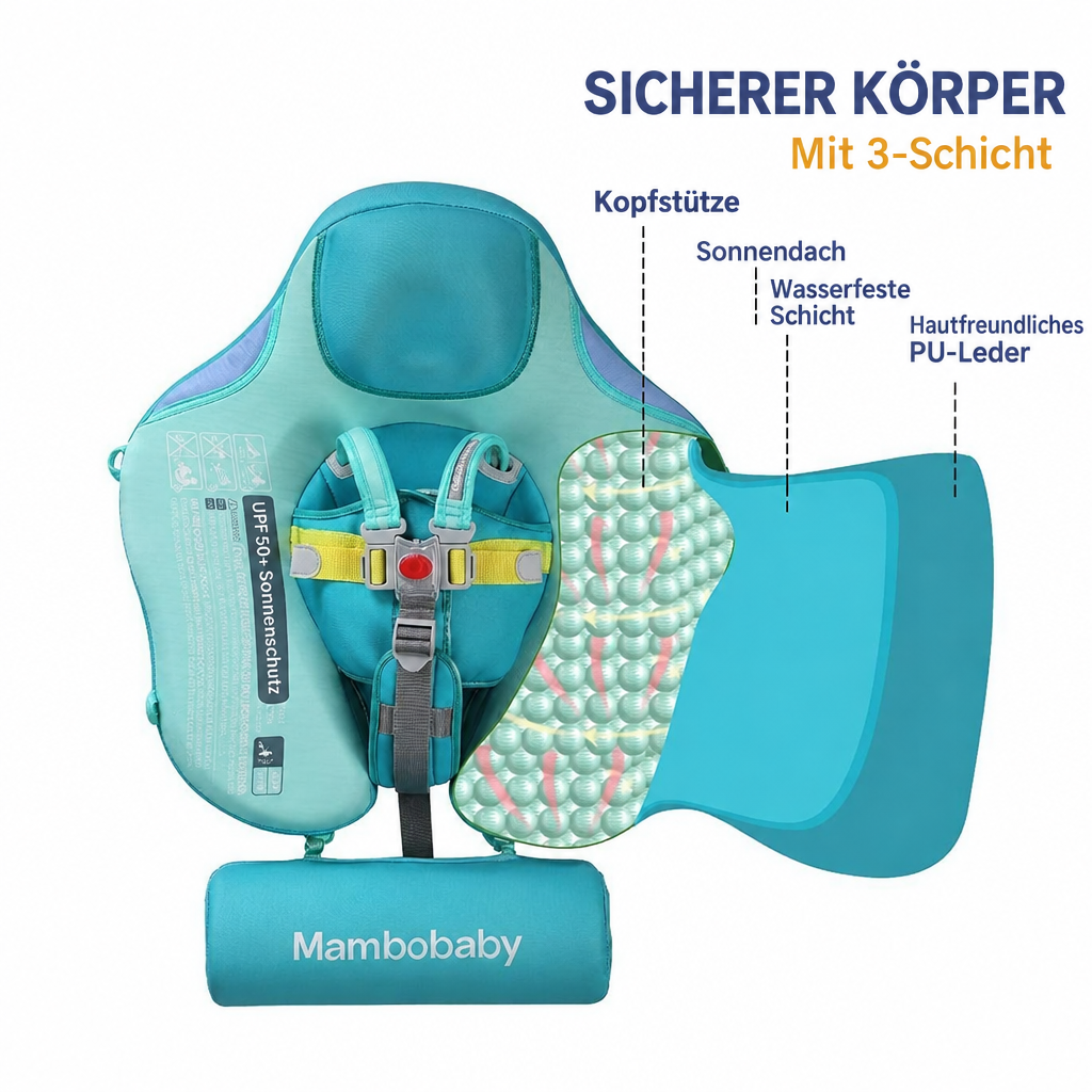 Sicherer 3-Schicht-Aufbau der Mambobaby™ Dino Schwimmhilfe