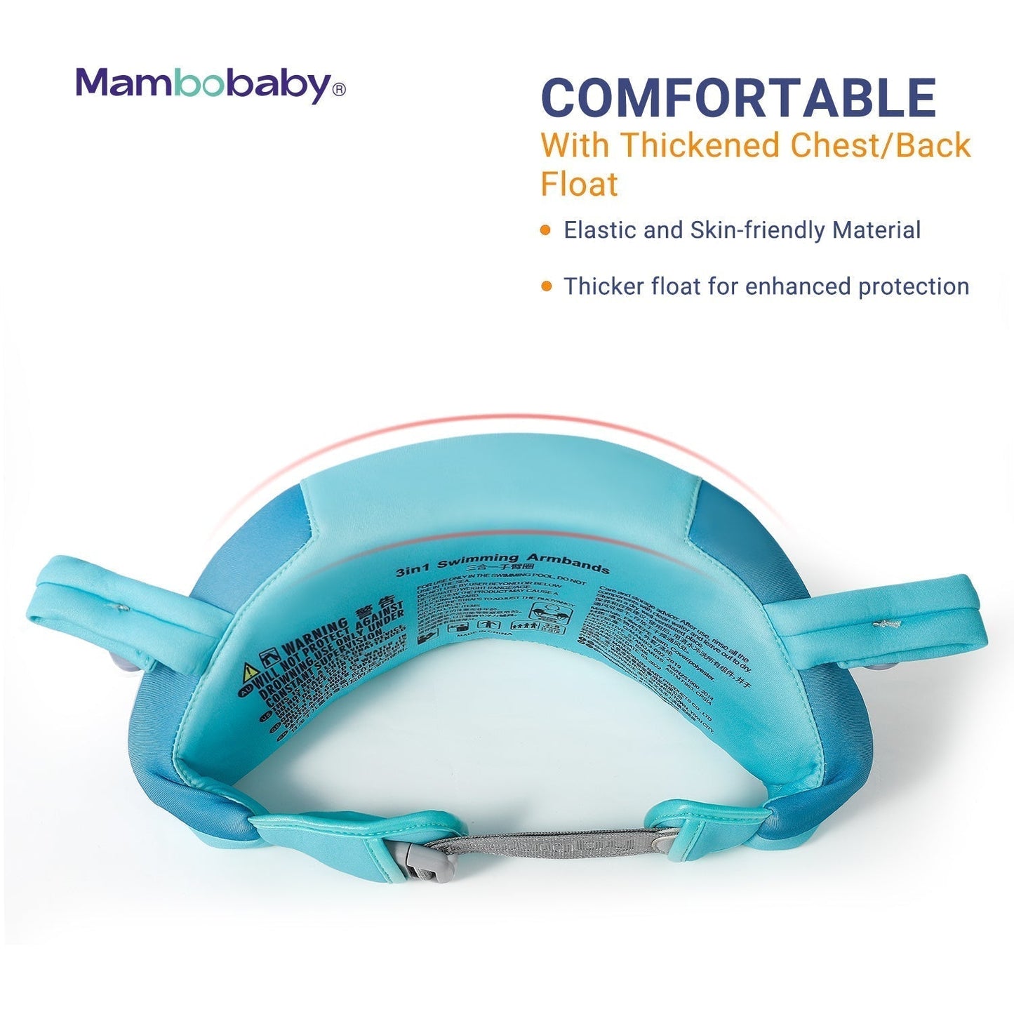 Hautfreundlicher und komfortabler Stoff der Mambobaby™ Schwimmlernhilfe.