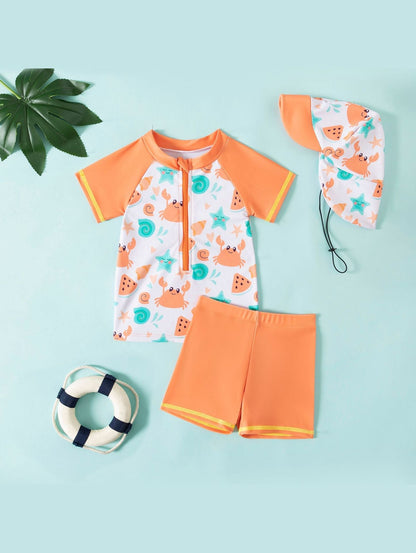 Mambobaby™ 3-teiliges Bade-Set für Mädchen mit Oberteil, Hose und UV-Hut.
