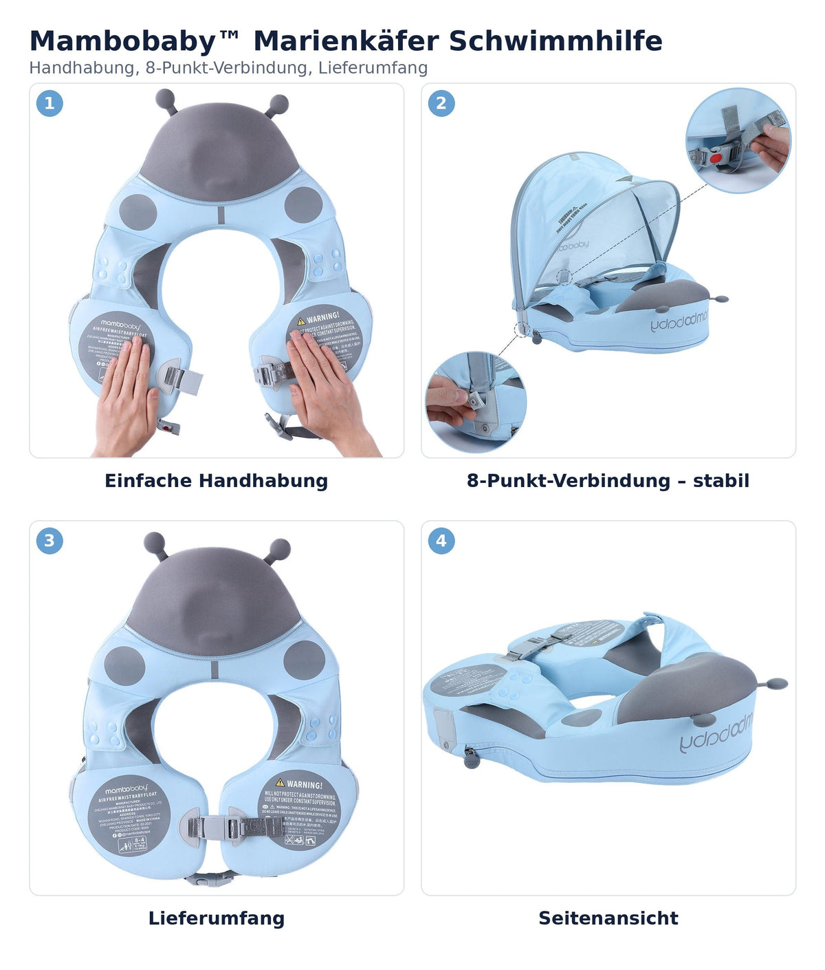 Mambobaby™ Marienkäfer Schwimmhilfe – Handhabung, 8-Punkt-Verbindung, Lieferumfang