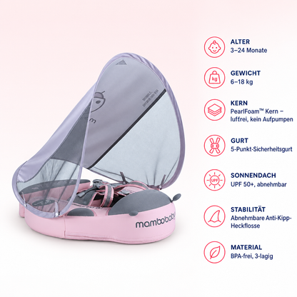 Mambobaby™ Marienkäfer – Produktdaten auf einen Blick: Alter 3–24 Monate, Gewicht 6–18 kg, Kern PearlFoam™ Kern – luftfrei, kein Aufpumpen, Gurt 5-Punkt-Sicherheitsgurt