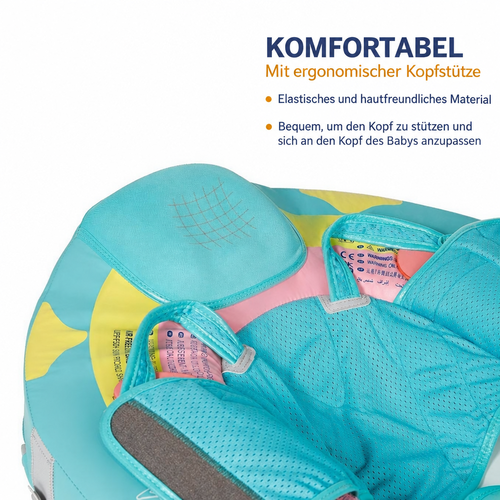 Ergonomisch geformte Kopfstütze der Mambobaby™ Regenbogen Schwimmhilfe.