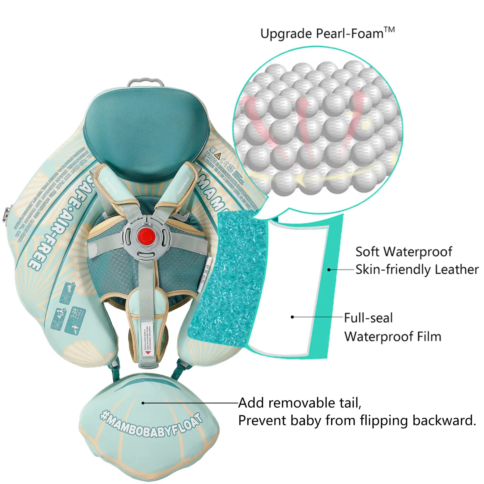3-lagiges hautfreundliches Material des Mambobaby™ Seashell Schwimmrings