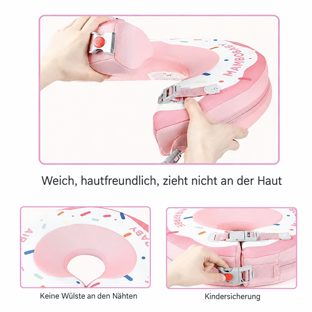 Visuelle Anleitung zum Sichern und Öffnen der Mambobaby™ Spa Halskrause.