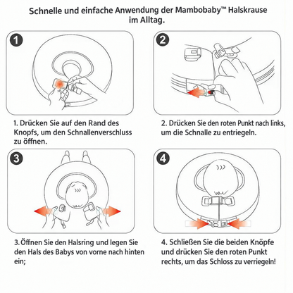 Schnelle und einfache Anwendung der Mambobaby™ Halskrause im Alltag.