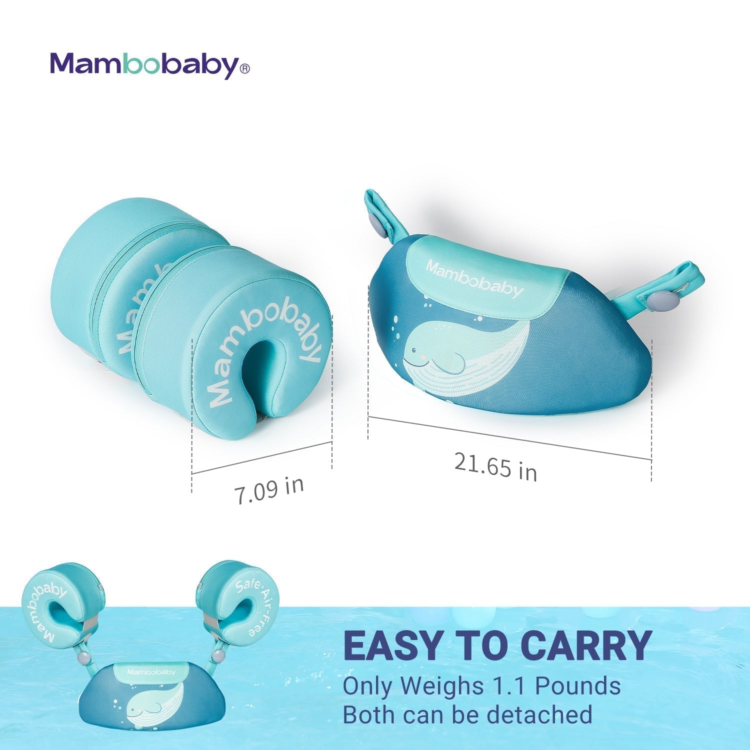 Leichtes Design der Mambobaby™ Schwimmhilfe — perfekt für den Urlaub.