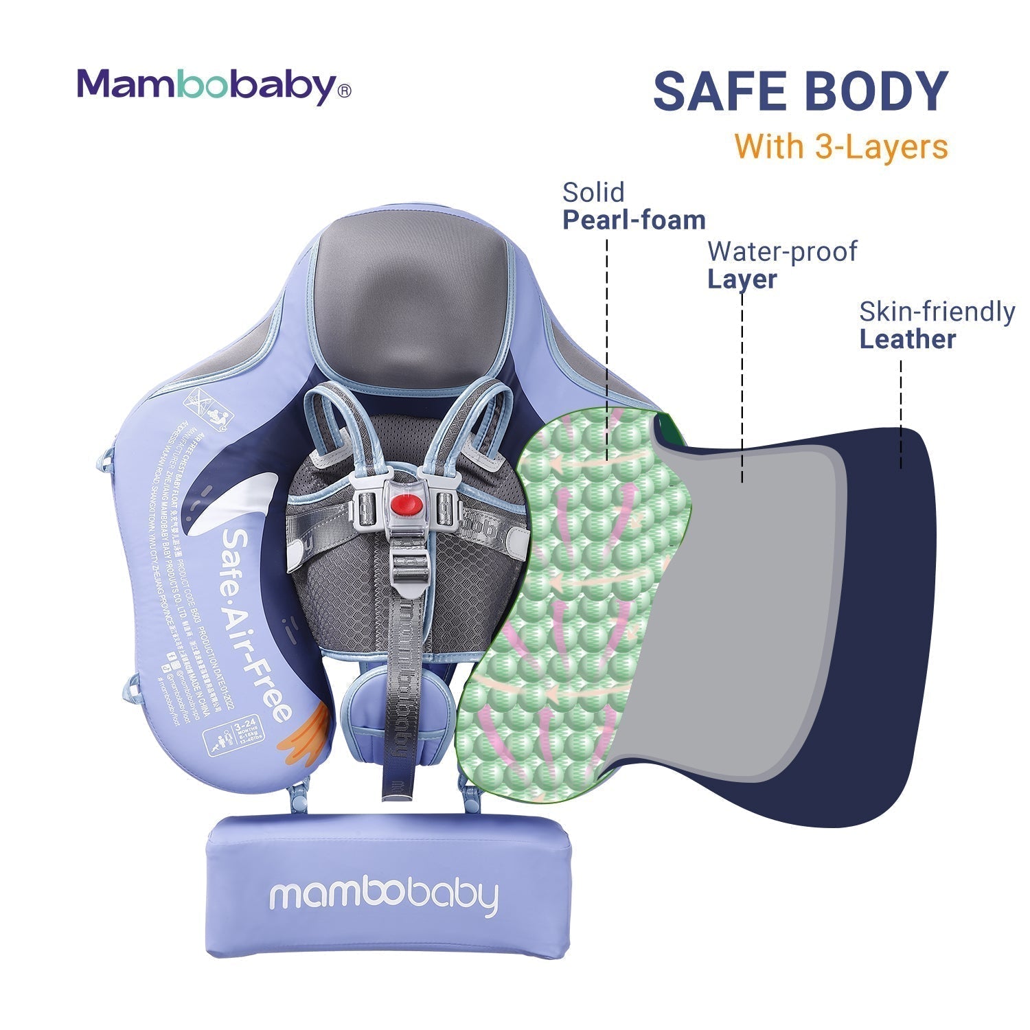 Wasserdichtes Leder und PearlFoam im Mambobaby™ Pinguin Schwimmring